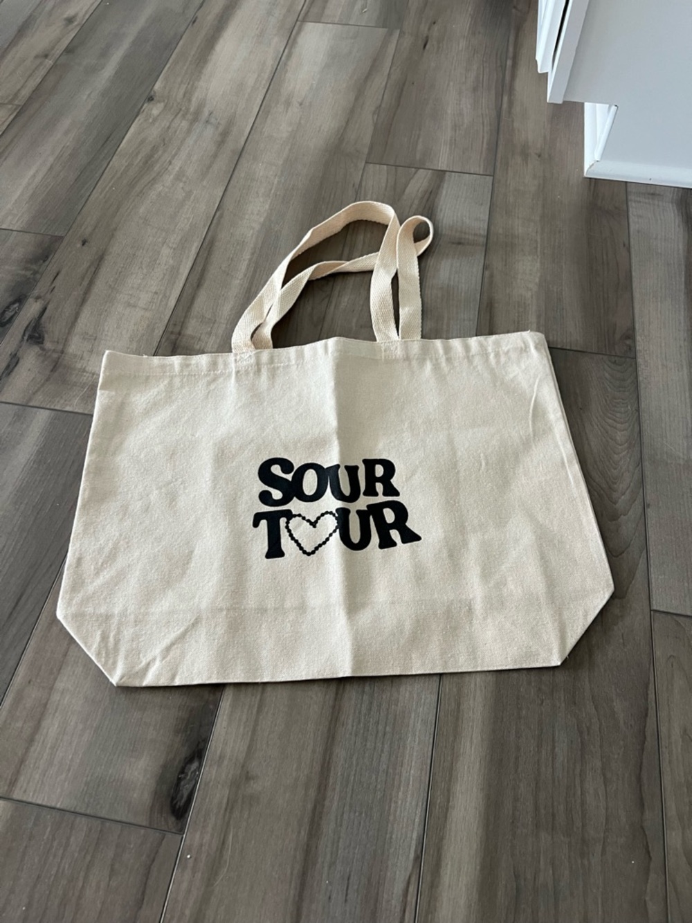 SOUR TOUR Canvas Tote Bag in Natural with Black Logo